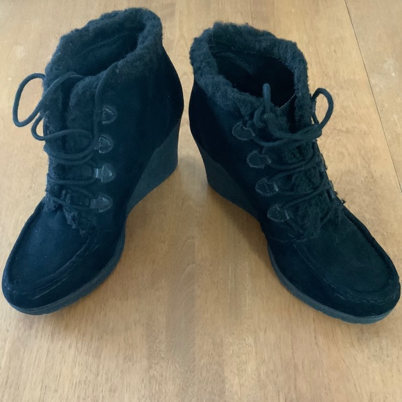 Wedge Booties Lace Up Suede Faux fur size 8 - Picture 2 of 5